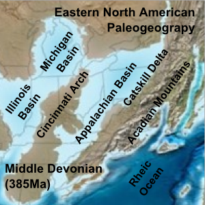 Paleogeographic Map - Appalachian Basin area during the Middle Devonian