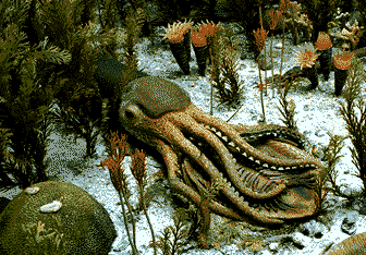 the cephalopod Endoceras eating Isotelus (a trilobite)