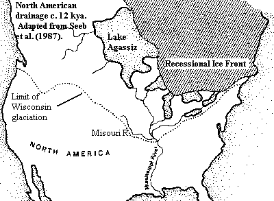 North American drainage 10,000 BC from Seeb et al (1987).